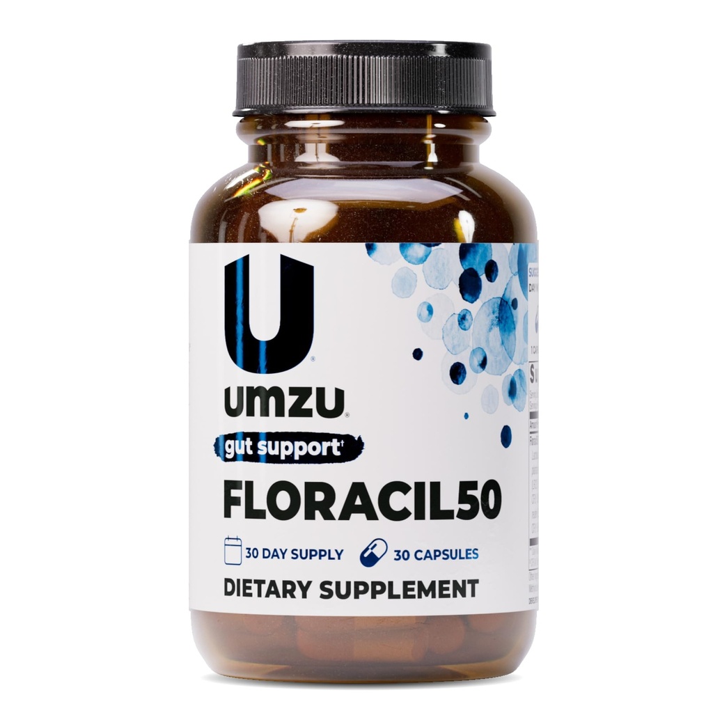 UMZU Floracil50 Prebiyotiks and Probiyotik for Women + Men, 50 Milyar CFU for Digestion, Gut Health, Acidofilius, Rhamnousus, Immunity, Energy (30 Capsules)