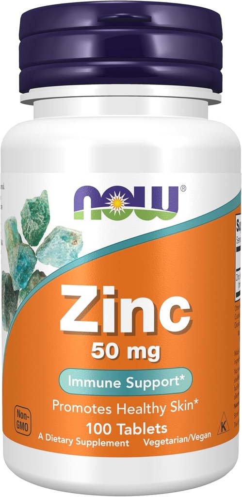 NOW Συμπληρώματα τροφίμων, Ψευδάργυρος (Zinc Gluconate) 50 mg, Υποστηρίζει τις λειτουργίες ενζύμων *, ανοσοποιητική υποστήριξη *, 100 δισκία