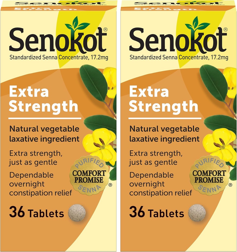 Senokot Extra Strength Φυσικό φυτικό Laxative για Gentle Overnight Relief Περιστασιακή Δυσκοιλιότητα, 36 Count (Pack of 2)