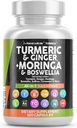 Temiz Nutraceuticals Turmeric Moringa Supplement | Ginger Boswellia Saffron - Ceylon Cinnamon, Tart Cherry, Quercetin Ne Nettle Holy Basil - 1Pack