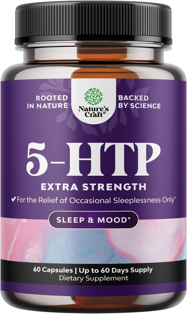 5 HTP Supplement 5-Hydroxytryptophan - 5HTP 100 mg in Service Gentle Herbal Sleep and Mood Advancedr - 5HTP 100 mg per Service Mood Supplement and Sleep Support Capsules from Griffonia Simplicifolia