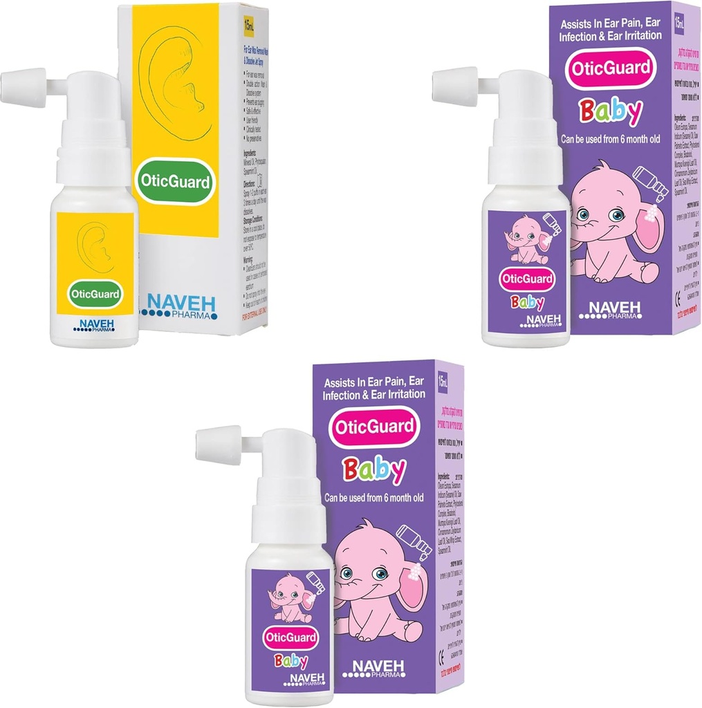 NAVEH PHARMA Otic Guard Ear Enfeksiyonu Ambalajlı Bebek 0,5 Fl Oz (2 Birimler) + NAVEH PHARMA Otic Guard Ear Enfeksiyonu Ambalajı 0,5 Fl Oz (1 Birim)