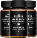 Live Bearded Beard Boost - Γενετικές βιταμίνες ανάπτυξης για τους άνδρες με Biotin, Collagen, Silica, Fo-Ti Root - Ανάπτυξη μαλλιών προσώπου για τους άνδρες, Made in The USA 