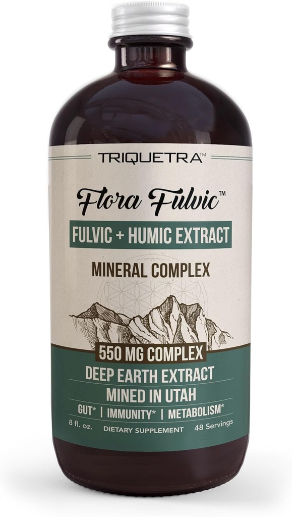 Flora Fulvic | Fulvic Acid + Humic Acid Complex – 550 mg | Mined in Utah, Prehistoric Deep Earth Extract | Immunity, Gut, Digestion – Natural Trace Mineral Complex, Fulvic Acid Supplement – 8 fl oz.