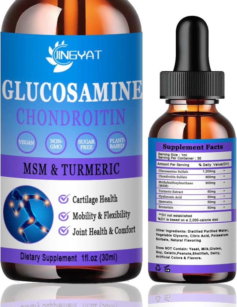 Glucosamine Chondroitin Liquid Drops 2000 mg, Liposomal Glucosamine Chondroitin & Glucosamine Beslenme Supplements w/Turmeric Extract, Hyaluronic Acid, Quercetin & Bromelain MSM, Chondroitin & Glucosamine Nutritional Supplements w/Turmeric