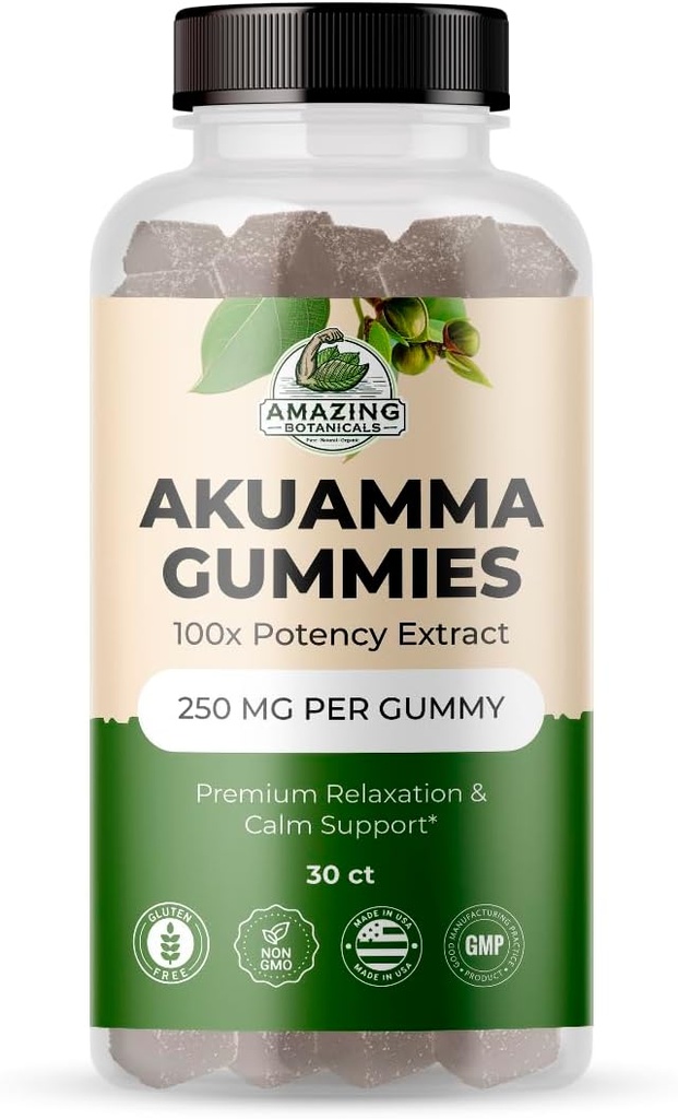 Amazing Botanicals Akuamma Gummies - Υψηλής ισχύος καθημερινή ευεξία Gummy, Vegan, μη GMO, χωρίς γλουτένη συμπλήρωμα βοτάνων - 250MG Ανά ούλα με φυσικό άγριο μούρο Γεύση (30 κόμης)