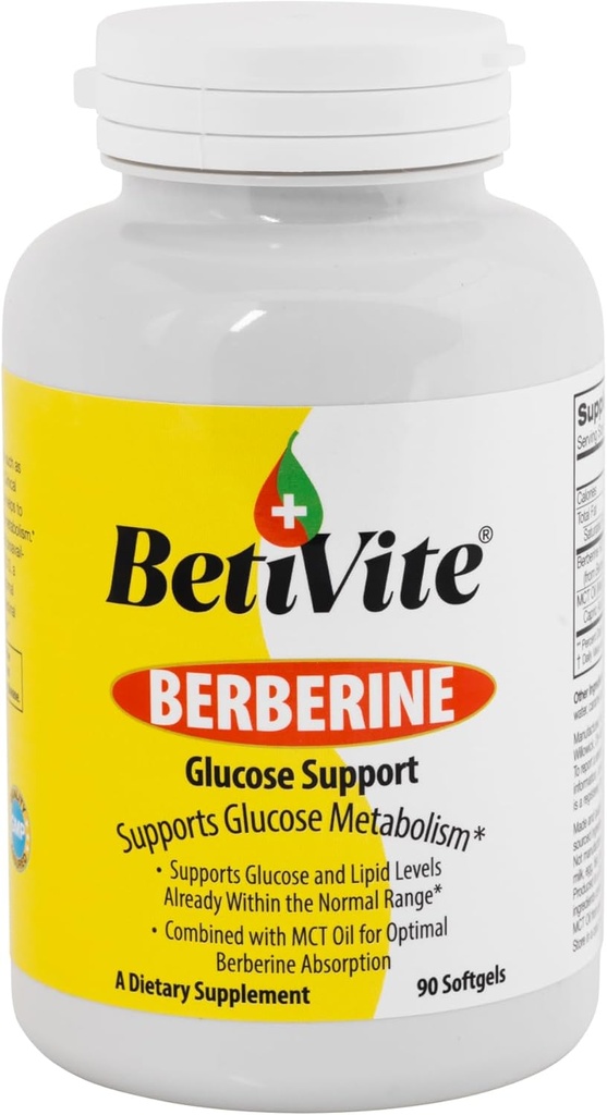 Συμπληρώματα Βερβερίνης BetiVite, Υποστήριξη Γλυκόζης Βερβερίνης, σε συνδυασμό με λάδι MCT για Βέλτιστη Απορρόφηση Βερβερίνης, 90 μαλακά τζελ