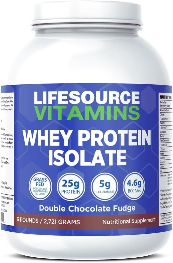 LifeSource Vitamins 6 λίβρες - ΗΠΑ Γαλακτοκομικές αγελάδες Grass Fed Whey Protein Isolate - Διπλή σοκολάτα Fudge γλυκασμένη w/Stevia