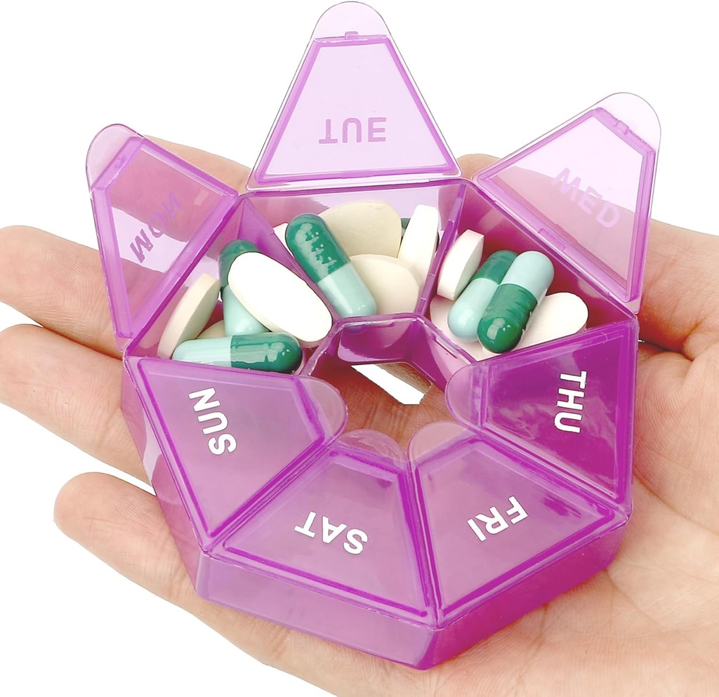 Pill Organizer, Pill Box, Small Pill Case, Medicine Pill Organizer 1 Time a Day, Weekly Pill Organizer, Pill Container, Pill Holder, Daily Pill Organizer Travel Pill Organizer 7 Day (Purple)