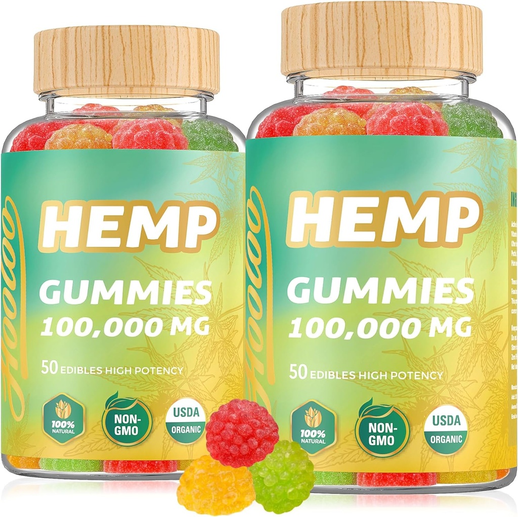 HOOLOO Hemp Gummies 100.000 mg for Deep Sound Bedtime Support and Discomfort Relief, Fruity Gummy In Omega 3 Vitamins, Made in USA