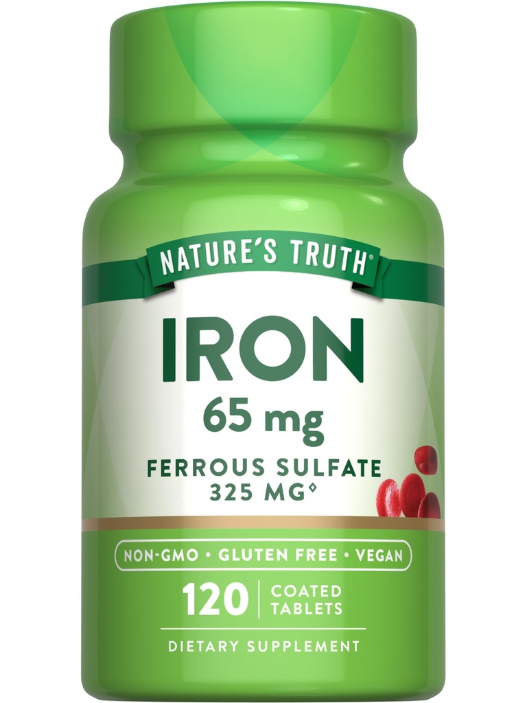Nature's Truth Iron Supplement | 65 mg | 120 Tablet | 325 mg Ferrous Sulfate | Non-GMO & Gluten Free Pills