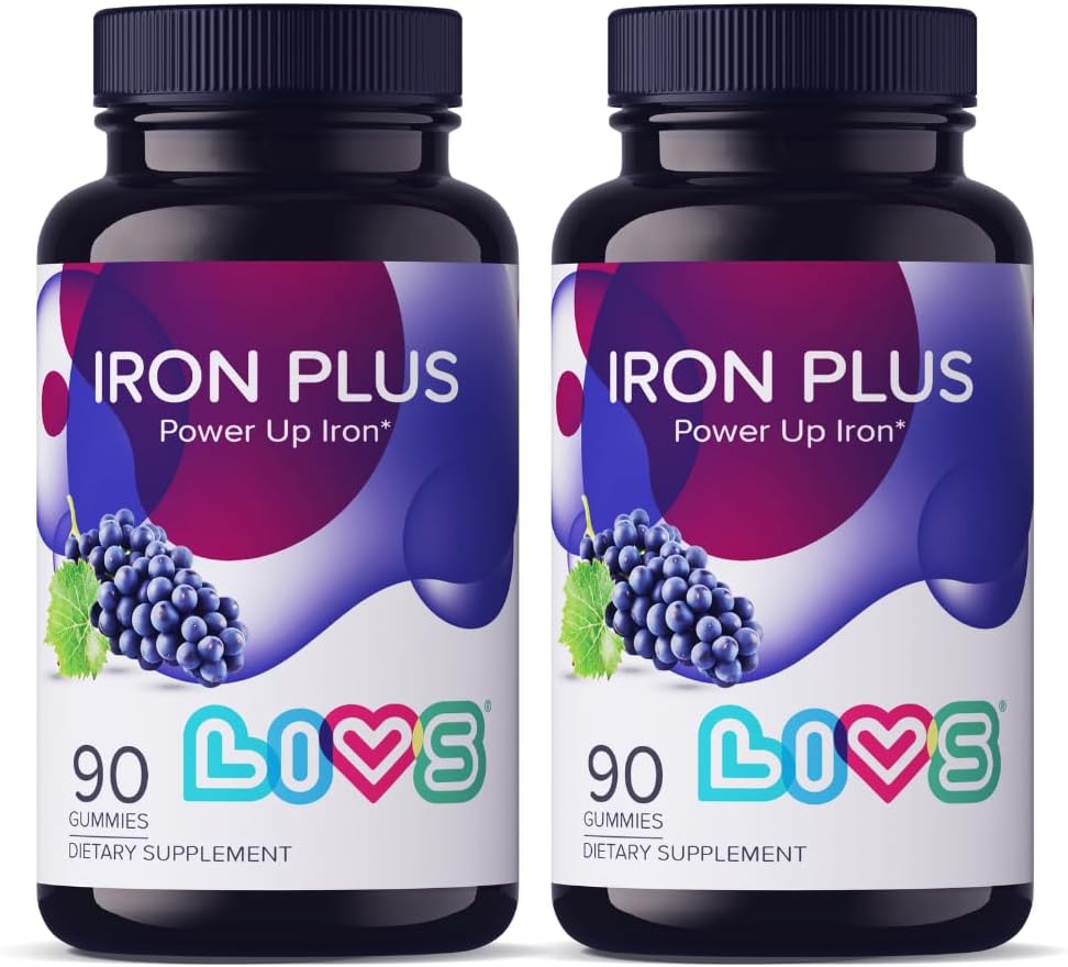 LIVS Iron Supplement for Women & Men with Vitamin C, A, B3, B5, B6, B12, Biotin, çinko & Folate | Non-GMO, Gluten Free Chewable Supplement as Gummy for Count & Anemi Support - 180
