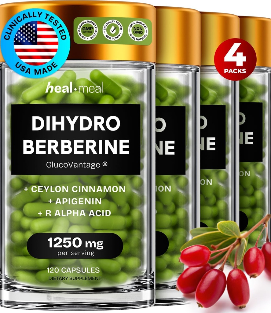Συμπλήρωμα διυδροβερβερίνης - Dehydro Berberine συμπλήρωμα - Super Berberine συμπλήρωμα με Ceylon Κανέλα & R Alpha Lipoic Acid & Apigenin - Hydroberberine 480 caps (4 συσκευασίες)