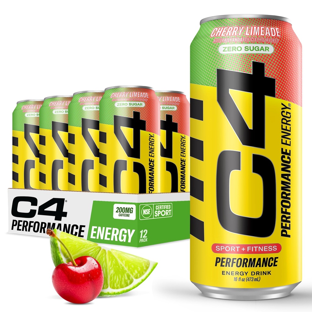 C4 Original Sugar Free Energy Drink 16oz (Brook of 12) | Cherry Limeade | Pre Workout Performance Drink with No Yapay Colors or Dyes