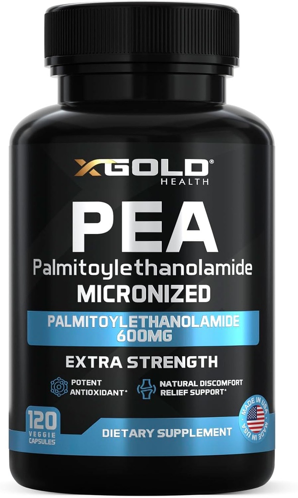 Palmitoylethanolamide Pea Supplement 600 mg | Micronized Pea 99% Highly Purified and Bioavailable | Made in USA | Supplement for Men and Women - 120 Capsules