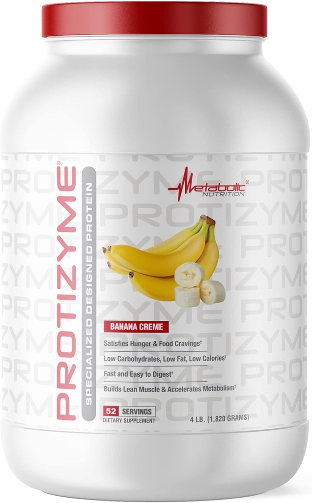 Metabolic Nutrition, Protizyme, 100% Whey Protein Powder, High Protein, Low Carb, Low Fat Whey Protein, Digestive Enzymes, 24 Essential Vitamins and Minerals, 4 Pound (52 ser)