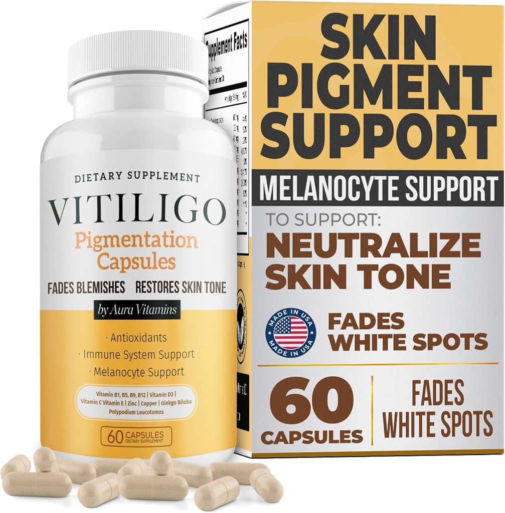 Dermawonder Vitiligo Capsules (60 Kont) Etkili Vitiligo Supplement, Beyaz Spots & Tüm Skin için Skin Pigmentasyon Desteklerini Azaltır ve Beyaz Spotları Deri ve Tinted Skin