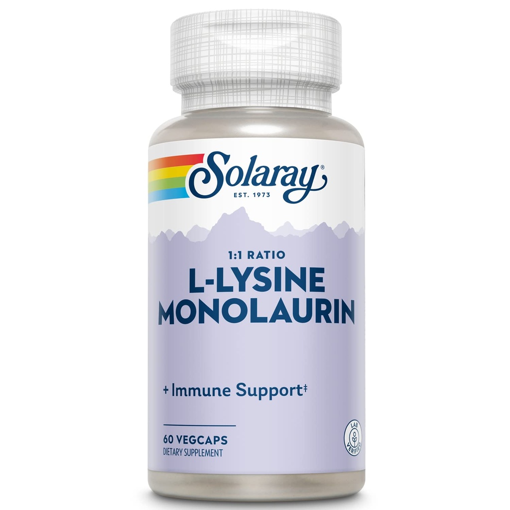 SOLARAY L-Lysine Monolaurin Immune Support Supplement, 1:1 Immune System Function, 500 mg Her, 60 Günlük Para Geri Garanti, 30 Hizmet, 60 VegCaps