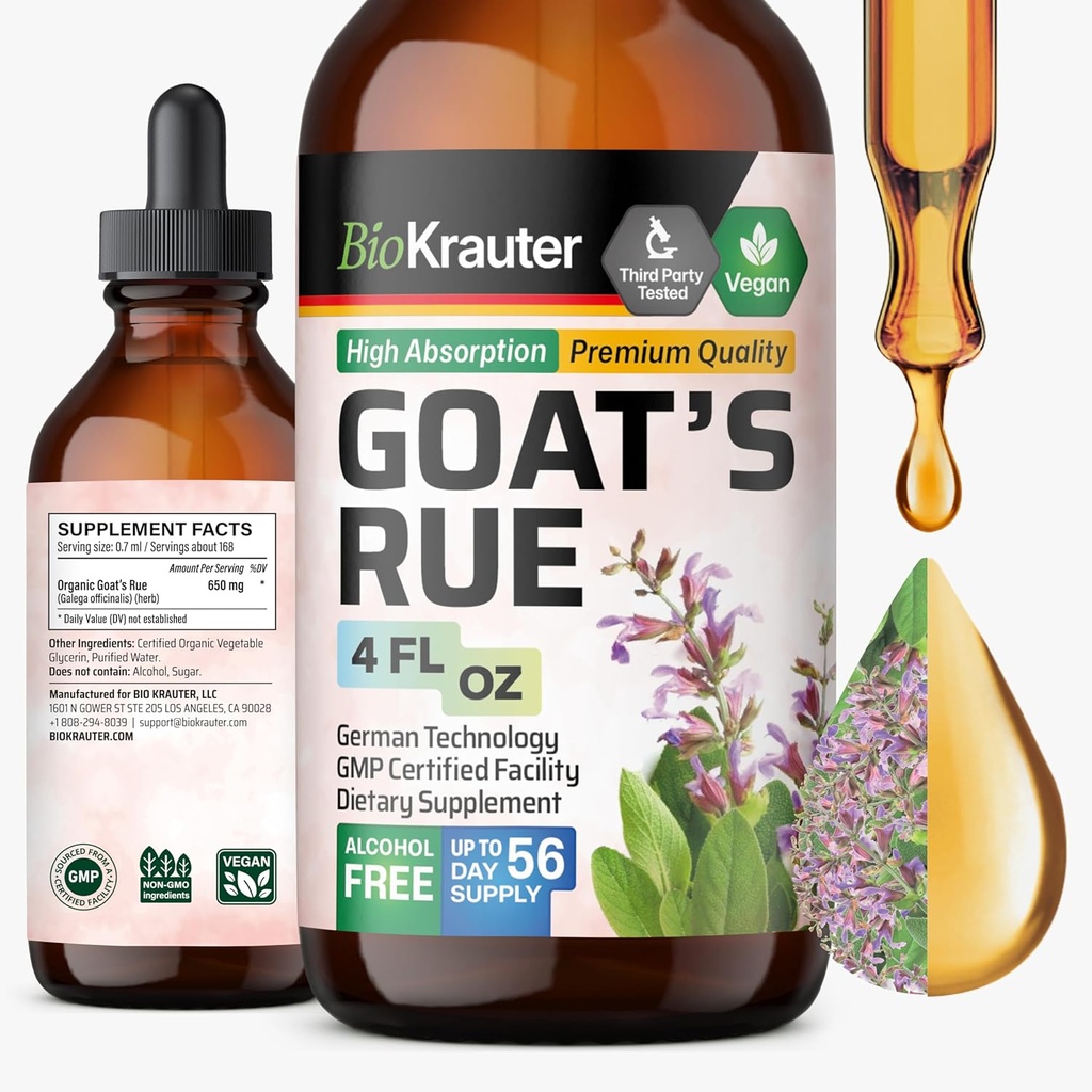 BIO KRAUTER Goats Rue Lactation Supplement Tincture - Vegan, Alkol & Sugar Free Drops 4 Fl.Oz.