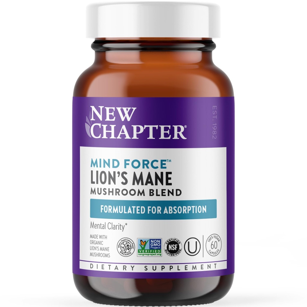 Yeni Bölüm Lion's Mane + Reishi Mushroom - LifeShield Mind Force for mental Clarity with Organic Reishi Mushroom + Vegan + Non-GMO, Nootropic Malzemeler - 60 ct