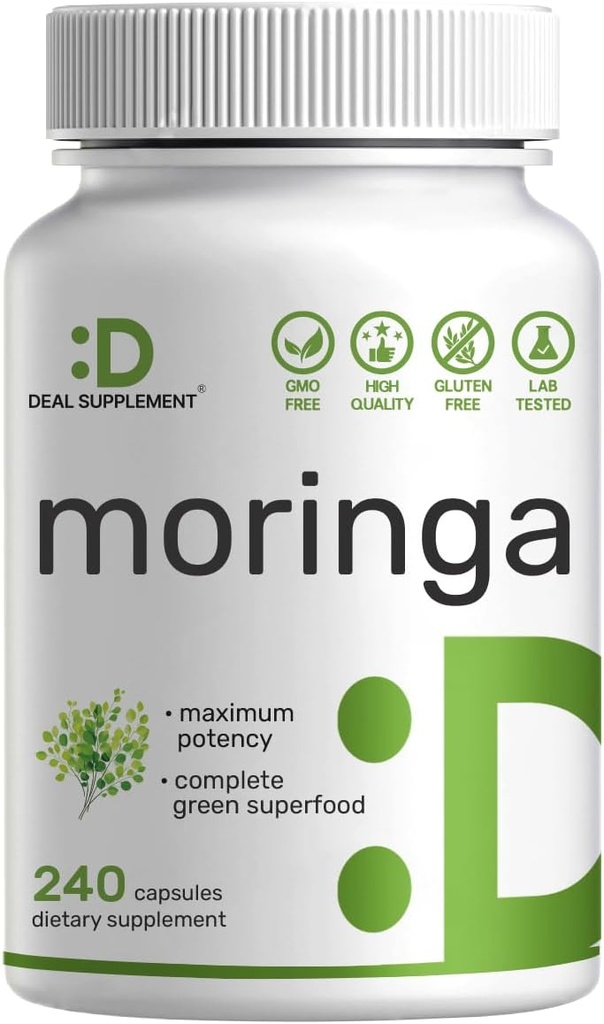 Moringa Κάψουλες 9.000mg Βοτανικές Ισοδύναμες, 240 Κάψουλες – 4 Μήνες Προσφορά – Μέγιστη ισχύς Εκχύλισμα φύλλων Moringa – Πλήρης Πράσινη Συμπλήρωμα Superfood για την Ενέργεια, το Δέρμα και την Ανοσοποιητική Υγεία