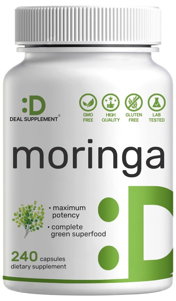 Moringa Κάψουλες 9.000mg Βοτανικές Ισοδύναμες, 240 Κάψουλες – 4 Μήνες Προσφορά – Μέγιστη ισχύς Εκχύλισμα φύλλων Moringa – Πλήρης Πράσινη Συμπλήρωμα Superfood για την Ενέργεια, το Δέρμα και την Ανοσοποιητική Υγεία