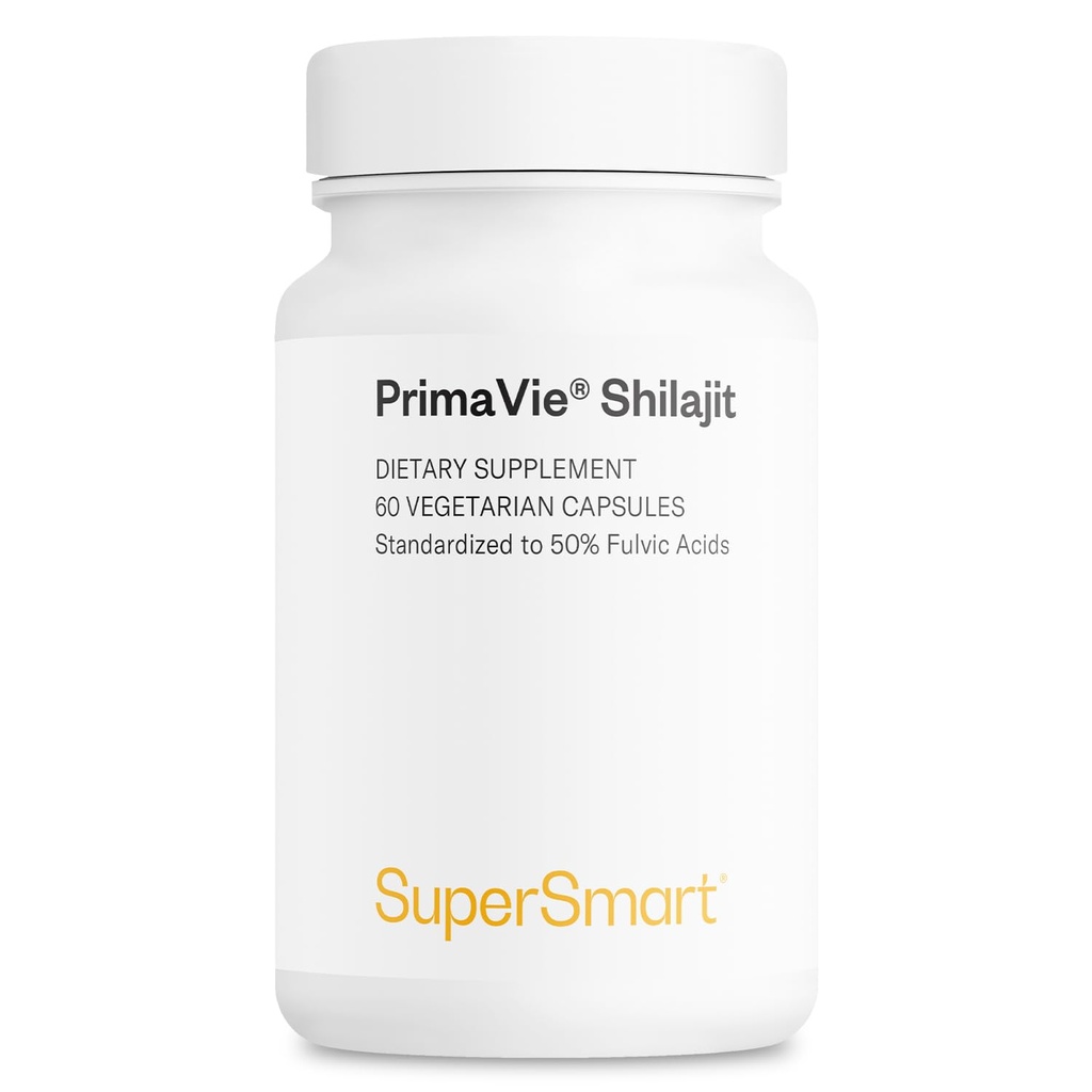 Supersmart - Super Shilajit 500 mg per Day (High Potency) - PrimaVie Shilajit Supplement - Himalaya, Purified & Organic Shilajit | Non-GMO & Gluten Free - 60 Vegetarian Capsules