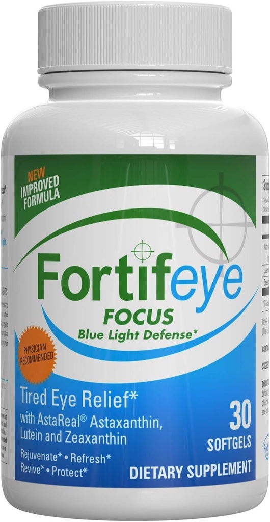 Fortifeye Focus Eye Care Supplement 30 Softgel Capsules - Triple Carotenonopu Astaxanthin, Lutein ve Zeaxanthin Supplements, Eye Vitamins, Supports Eyes Fatigue and Blue Light Protection