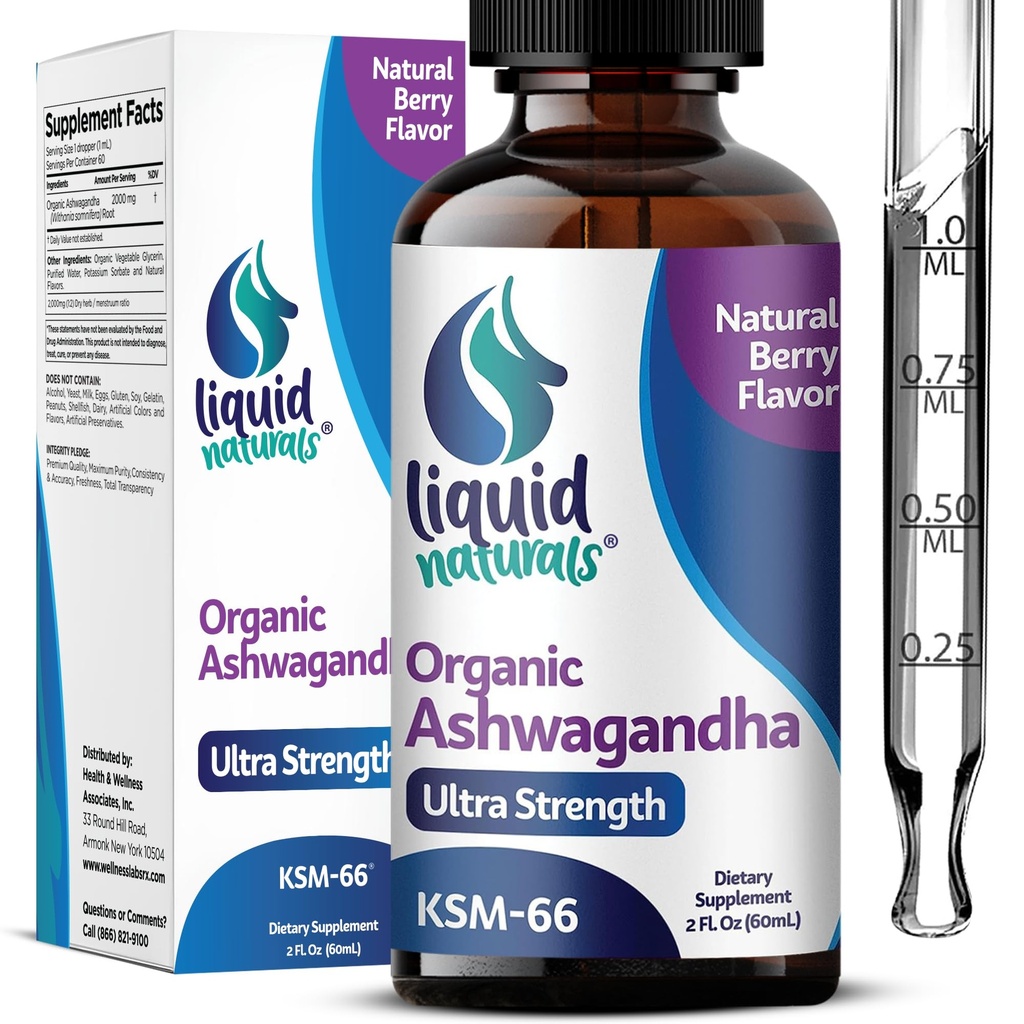 Ashwagandha KSM 66 Drops, 2000mg Natural Berry Flavor - Kadınlar için Ashwagandha Supplements, Ksm-66 Ashwaganda Immune Support, Performans, Kalp Sağlığı - 60 Hizmetler