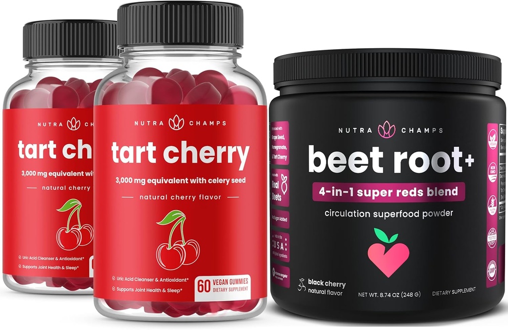 NutraChamps Tart Cherry (2 Pack) & Beet Root Powder | Complete Muscle & Circulation Support