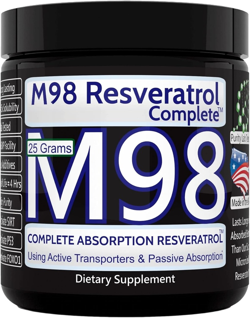 M98 Resveratrol Tamam (M98-RC) - Süper Mikronized'den Daha İyi - Pure Toz - 25 Grams