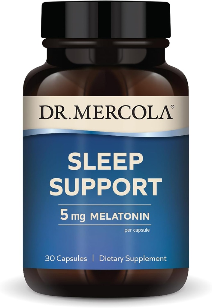 Dr. Mercola Sleep Support with Melatonin, 5 mg Melatonin Per Serving, 30 Servings (30 Capsules), Dietary Supplement, Supports Healthy Sleep and Mental Focus, Non-GMO