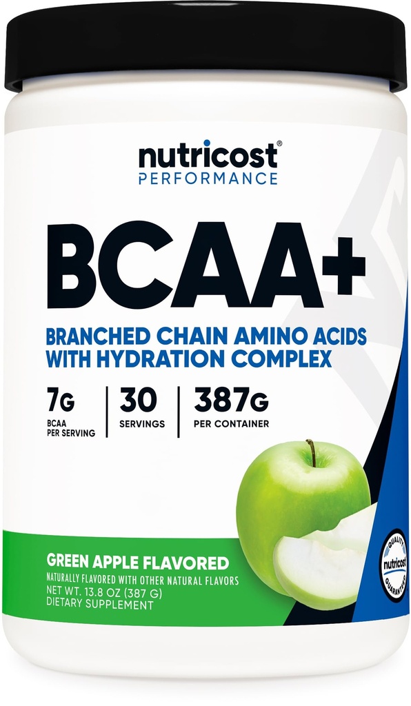 Nutricost BCAA + Hydration Toz (Green Apple) 30 Hizmet - Hydration Complex - Gluten-Free, Non-GMOMO