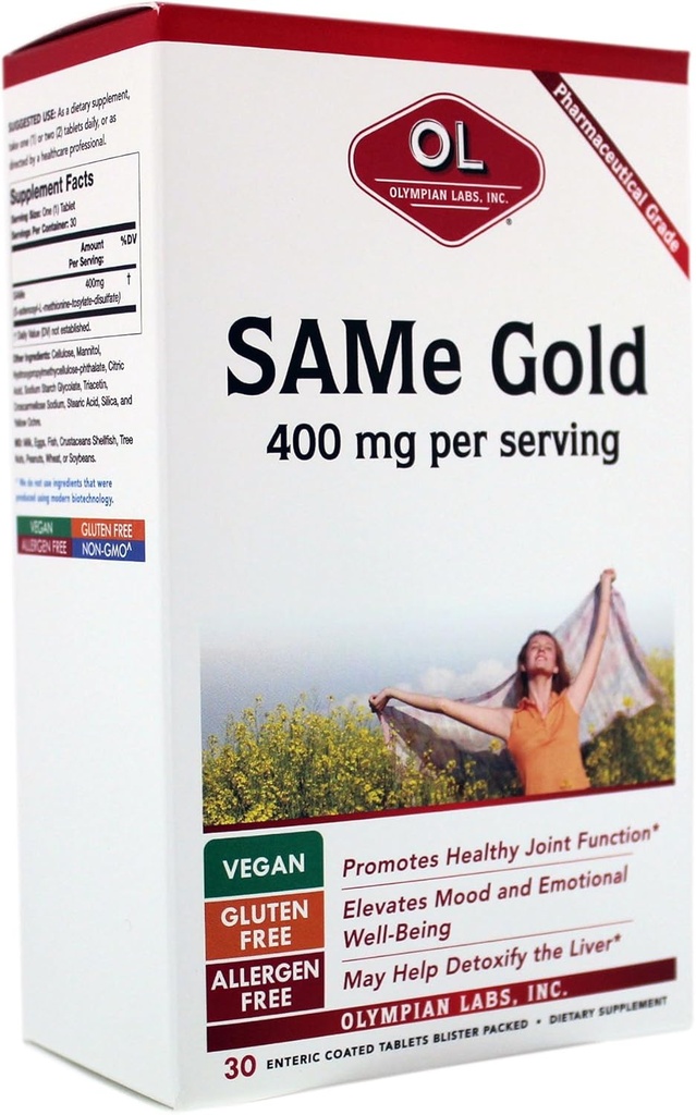 Olympian Labs, SAMe Gold | hizmet başına 400 mg | Vegan, Gluten Free, Soy Free | Mood ve Ortak Destek - 30 Enteric Tablet Kaplamalar