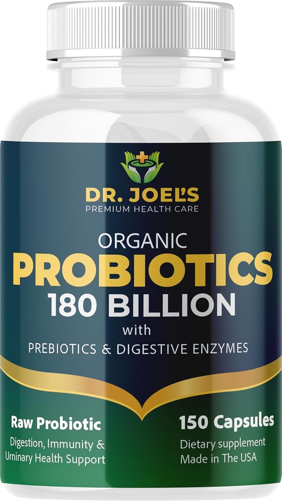 Organik Probiyotikler 180 Milyar CFU - 40 Strains Vegan Probiyotiks + Prebiyotiks + Digestive Enzymes - Gut & Immune Health - 100% Pure, Maximum Potency & Raf Stable - Made in the USA