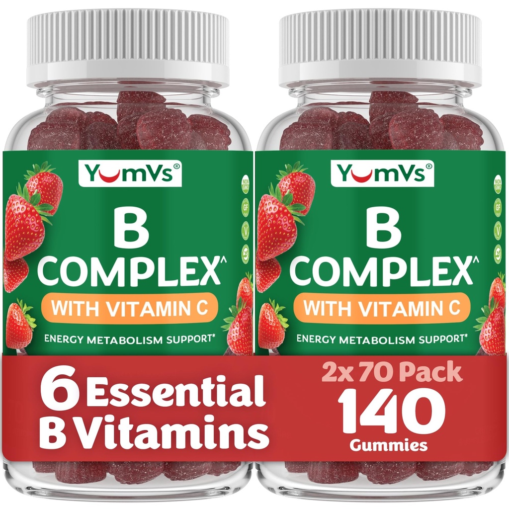 C vitamini ile B Kompleks Gummies – Great Tasting 1 a Day Energy & Nervous System Support for Yetişkinler – Vegan, Kosher, Non-GMO Vitamin B Complex Gummies with B12, B6, & Folic Acid – Count 70 (2 Pack)