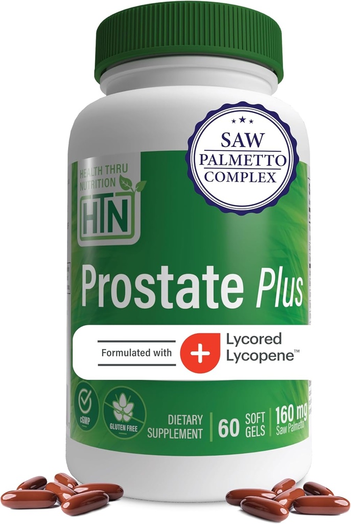Health Thru Nutrition Prostate Plus with Saw Palmetto Extract, Lycopete as Lycored, Plant Sterols, Selenium, Zinc and Pumpkin Seed 