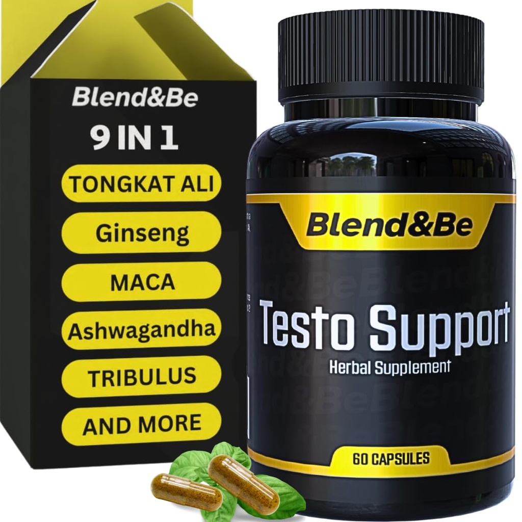 Blend &Be Testo Support | All-in-ONE Herbal Diyeter Supplement | Tongkat Ali, Fenugreek, BTC, Maca, Ashwagandha, Spirulina Tribulus, Black Seed ve Cinnamon.+ ★ ★