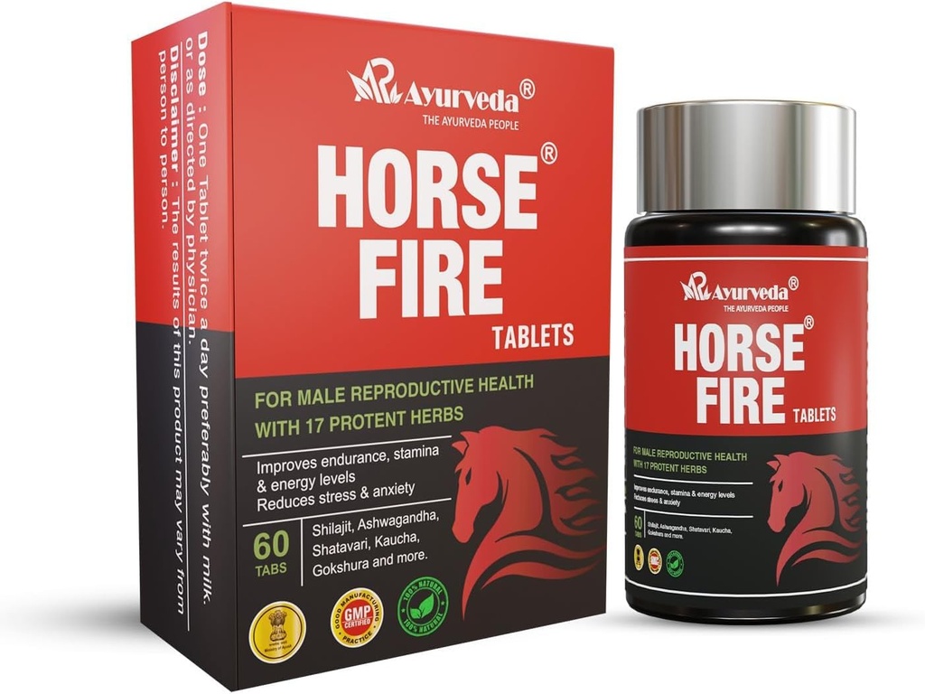 Erkekler için At Fire Tabletleri - Ayurvedic Tıp - Stamina, Kas Büyüme, Immunity & General Wellness / Horse Fire Tablet ( 60'ın paketi)