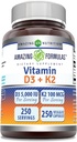 Amazing Formulas Vitamin D3 5000 I with Vitamin K2 100 Mcg| 250 Veggie Capsules | D3 + K2 Kompleksi | ABD'de Yapılacak | Gluten Free | Made in USA