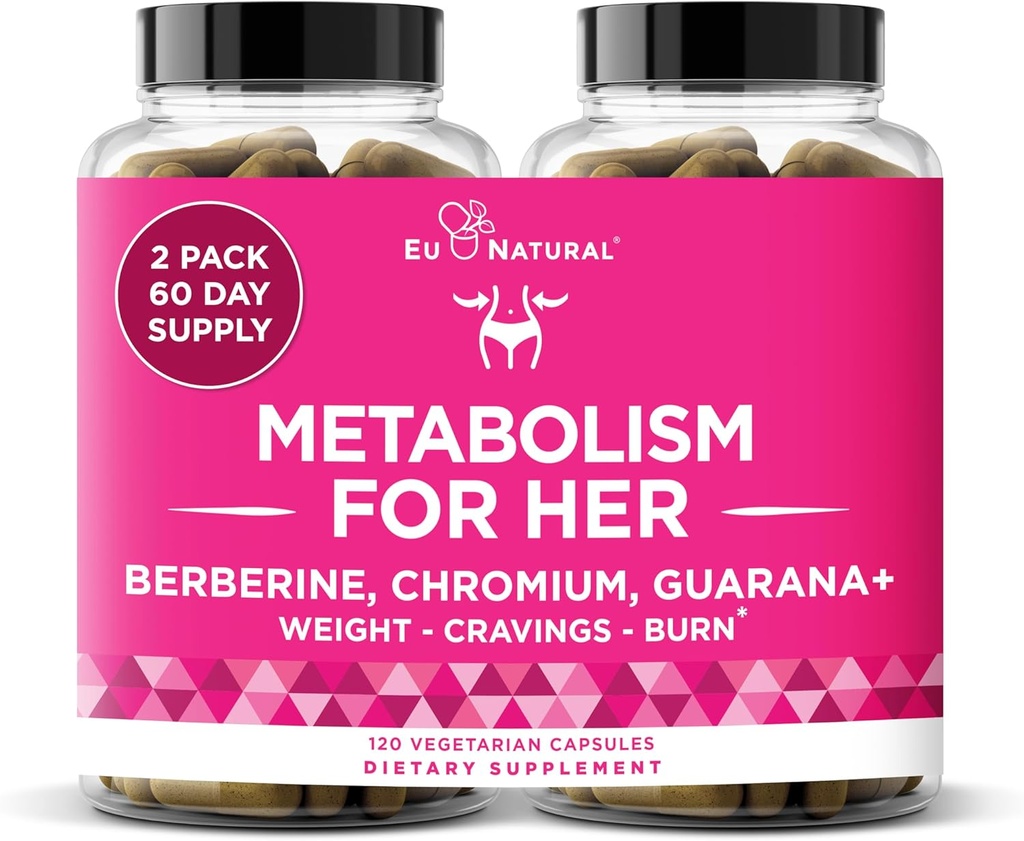 Metabolism for Her - Kadınlar için Appetite & Metabolism Desteği - Curb Cravings, Caloric Intake & The Feelings of Fullness - Berberine, Chromium Picolinate & Guarana - 120 Veg Capsules