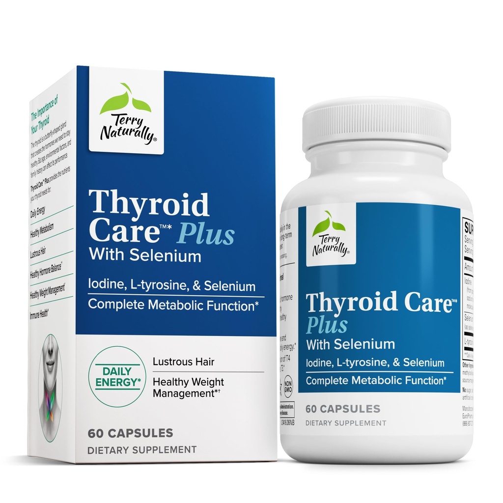 Terry Natural Thyroid Care Plus - For Aid Yourroid - Diyetary Supplement for Energy & Health Saç Desteği - L-Tyrosine & Selenium - 60 Capsules