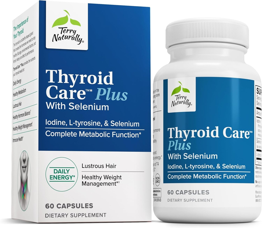 Terry Natural Thyroid Care Plus - For Aid Yourroid - Diyetary Supplement for Energy & Health Saç Desteği - L-Tyrosine & Selenium - 60 Capsules