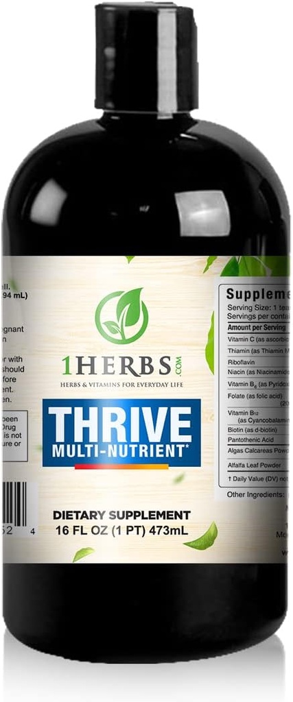 Thrive Multi-Nutrient Liquid - Αλκοόλ Δωρεάν καθημερινή πολυβιταμίνη με υγρή βιταμίνη C και βιταμίνη Β Complex – Ζωτικά θρεπτικά συστατικά για την υποστήριξη του ανοσοποιητικού, την υποστήριξη του εγκεφάλου και το δέρμα των μαλλιών Nails Βιταμίνες, 16 Fl Oz