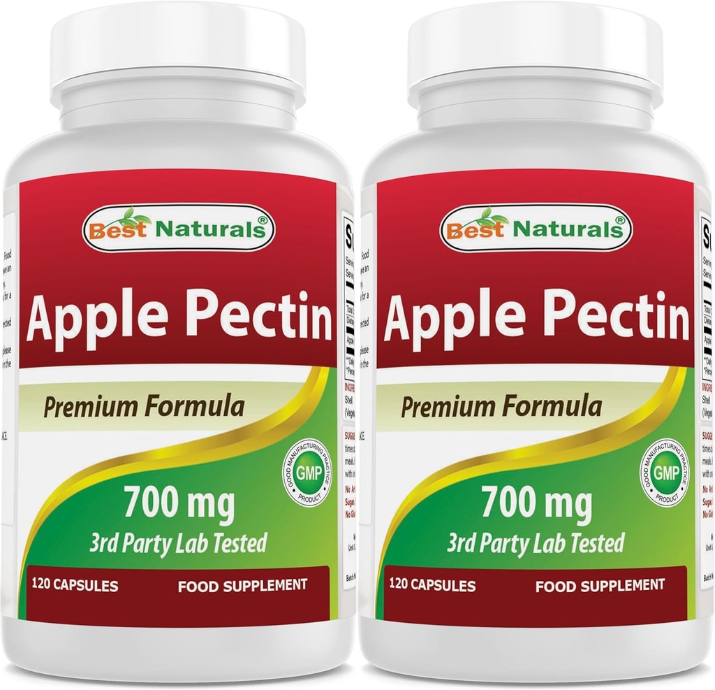 Best Naturals Apple Pectin 700 mg - Διαιτητική Fiber - Εντερική Υποστήριξη - 120 κάψουλες (120 κόμης (πακέτο του 2)