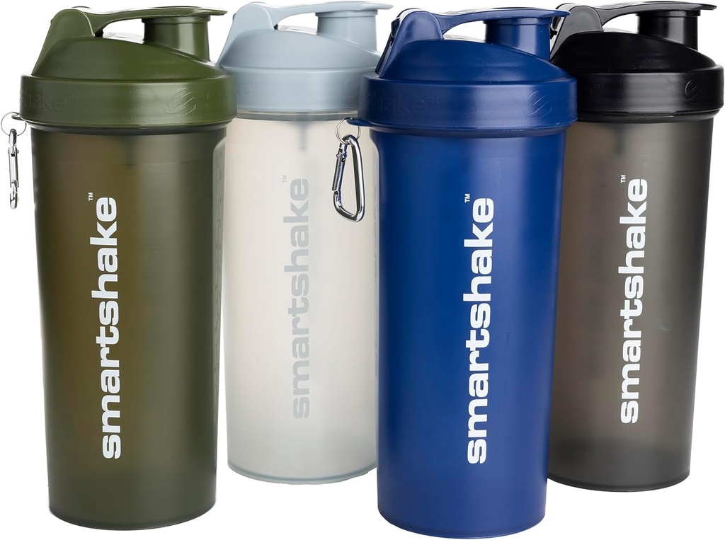 Smartshake Lite 4-Pack Protein Shaker Şişe 1000 ml | 34 oz - Leakproof Vida-on Lid - BPA Ücretsiz - Uniseks - Mist Gray, Army Green, Black, Navy Blue