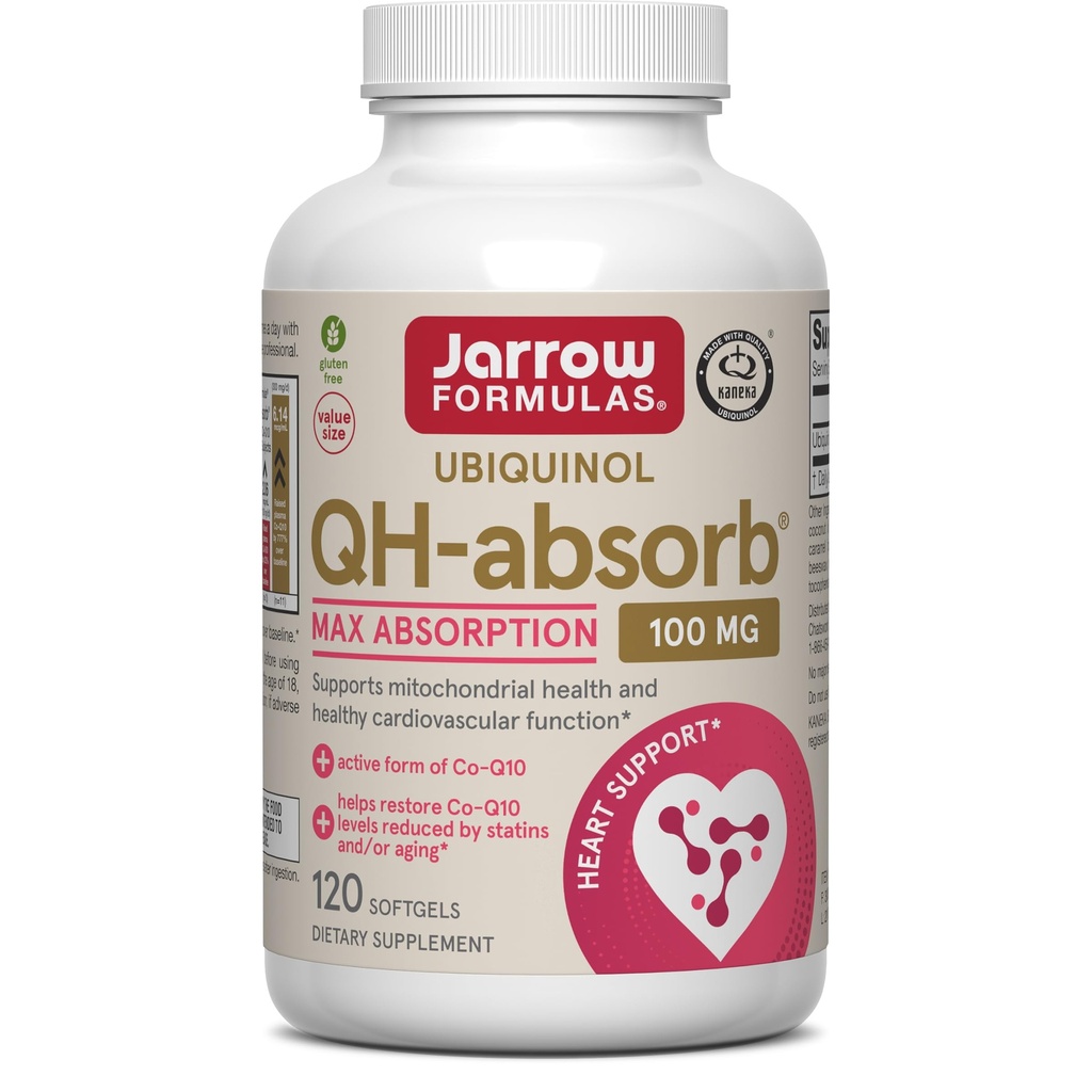 Jarrow Formulas QH-Absorb, 100 mg, Ubiquinol Diyetary Supplement for Health Cardiovascular Function, 120 Softgels, 120 Day Supply