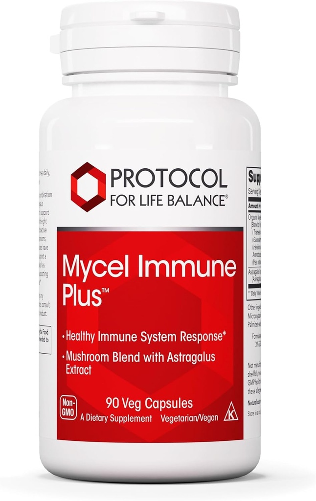 Πρωτόκολλο Mycel Immune Plus - Mushroom Blend with Astragalus Extract - Συμπλήρωμα υποστήριξης του ανοσοποιητικού * - Cordyceps, Lions Mane, Maitake & More - Μη ΓΤΟ & Kosher - 90 Veg Caps