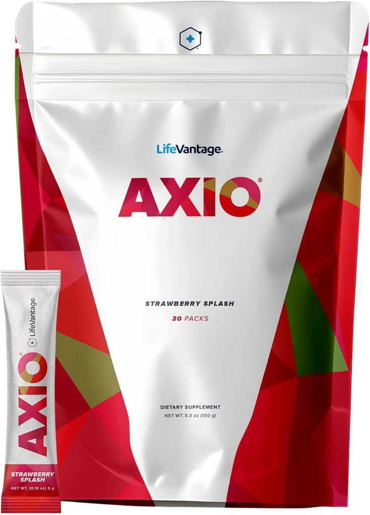 LifeVantage AXIO Regular Energy Drink Toz, Nootropic Supplement, Focus & Mood Support, L-theanine, Green Tea, B Vitamins, DMAE, Quercetin & Pine Bark, Strawberry Outlet, 30 Packets