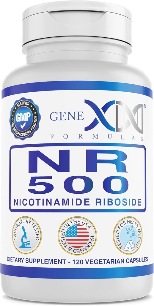 Genex Formulas NR Nicotinamide Riboside 500mg/Serving (120 Κάψουλες) NAD+ Precursor for Healthy Aging - GMP-Certified, Μη ΓΤΟ, Χωρίς γλουτένη, Χορτοφαγική (1 Συσκευασία)
